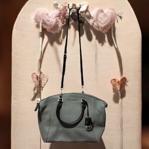 Michael Kors Large Sutton Leather Satchel Bag Gray & Black